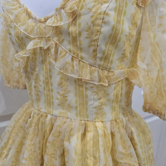 ~SOLD~Dolls Kill Sugar Thrillz SAMPLE Sense N' Sensibility Yellow Corset Dress S - Picture 12 of 14